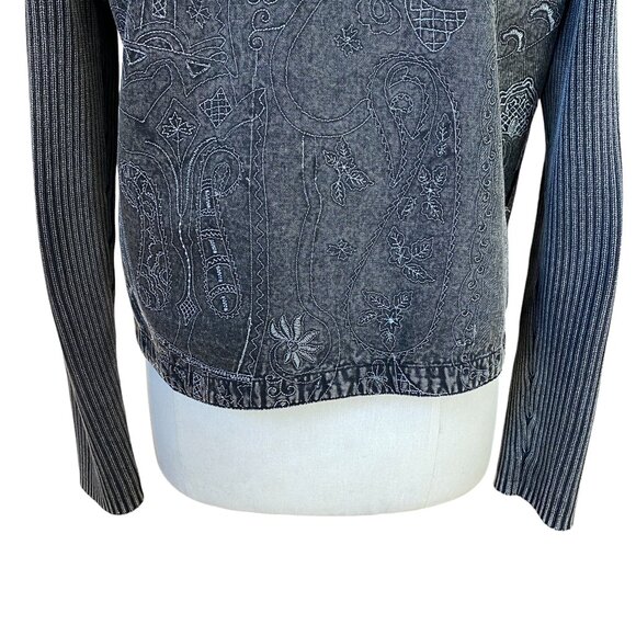 Vintage Chico’s Washed Denim Embroidered Jacket Western Whimsigoth Grunge-M - Picture 13 of 15